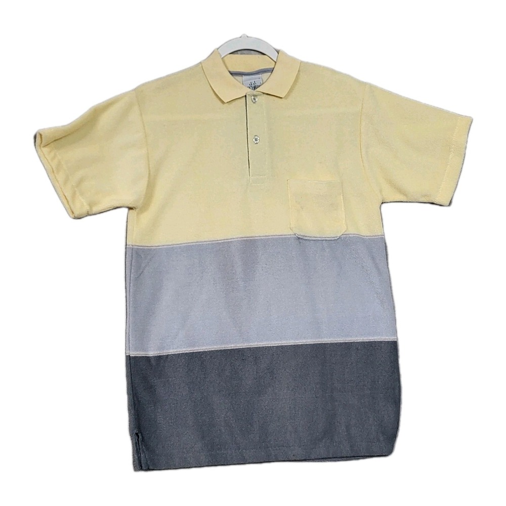 J.J. Cochran Polo Shirt Mens Medium Yellow Gray Colorblock Short Sleeve Knit